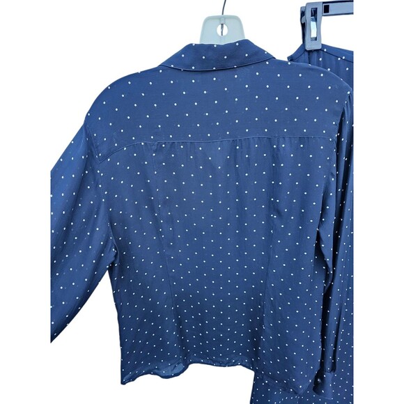 Lauren Ralph Lauren 100% Silk Set Skirt Blouse Top Outfit Navy Polka Dot Size 6 - Picture 13 of 16